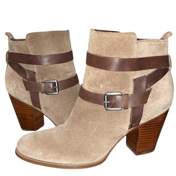 Ivanka Trump Shoes - ivanka trump tan suede strappy 3 inch ankle boot sz 9.5